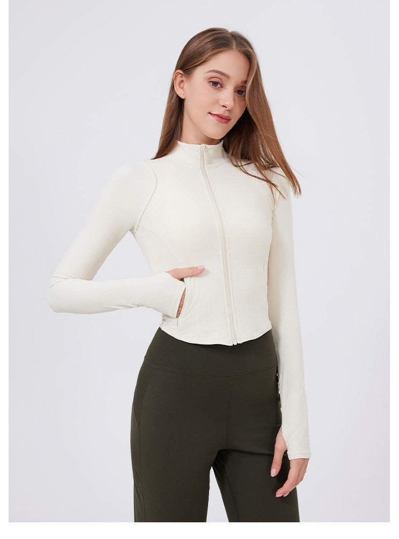 Stand Collar Casual Running Outerwear Yoga Clothes Women Zipper Slim Fit Sports Jacket High Elastic Outdoor Nude Feel Fitness Jacket