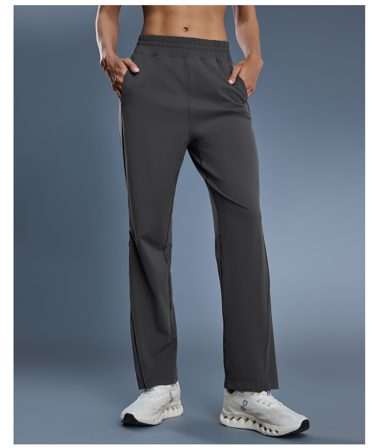Casual Sports Pants Women Solid Color All Matching Thin Breathable Zipper Trousers Two Way Wear Workout Running Pants