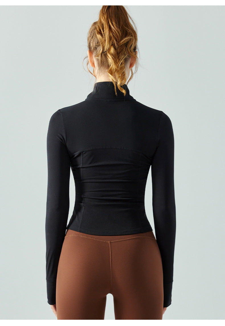 Windproof Stand Collar Yoga Clothes Coat Women Zipper Cardigan Slim Fit Slimming Sports Long Sleeve Workout Clothes Autumn Winter