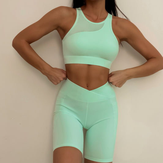 Yoga Underwear Workout Clothes Women Mesh Stitching Beauty Back Running Training Sports Bra