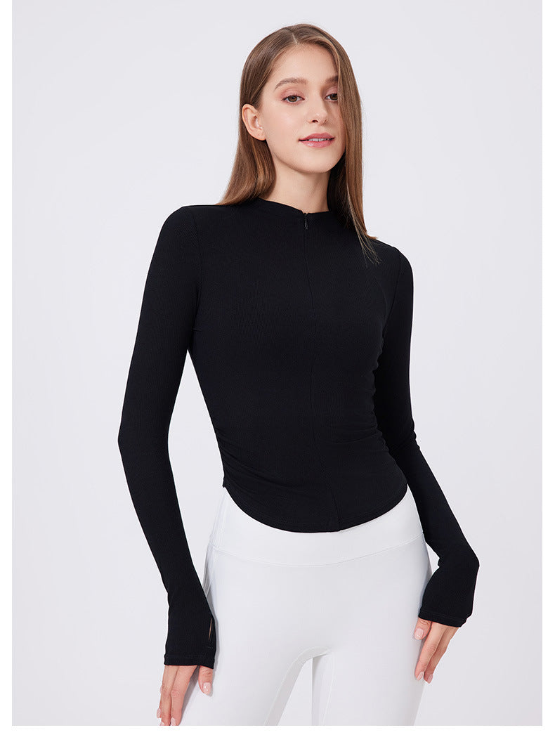 Small Waist Half Zipper Yoga Clothes Women Workout Clothes Sports Top Pilates Training Wear Long Sleeve Blouse Autumn