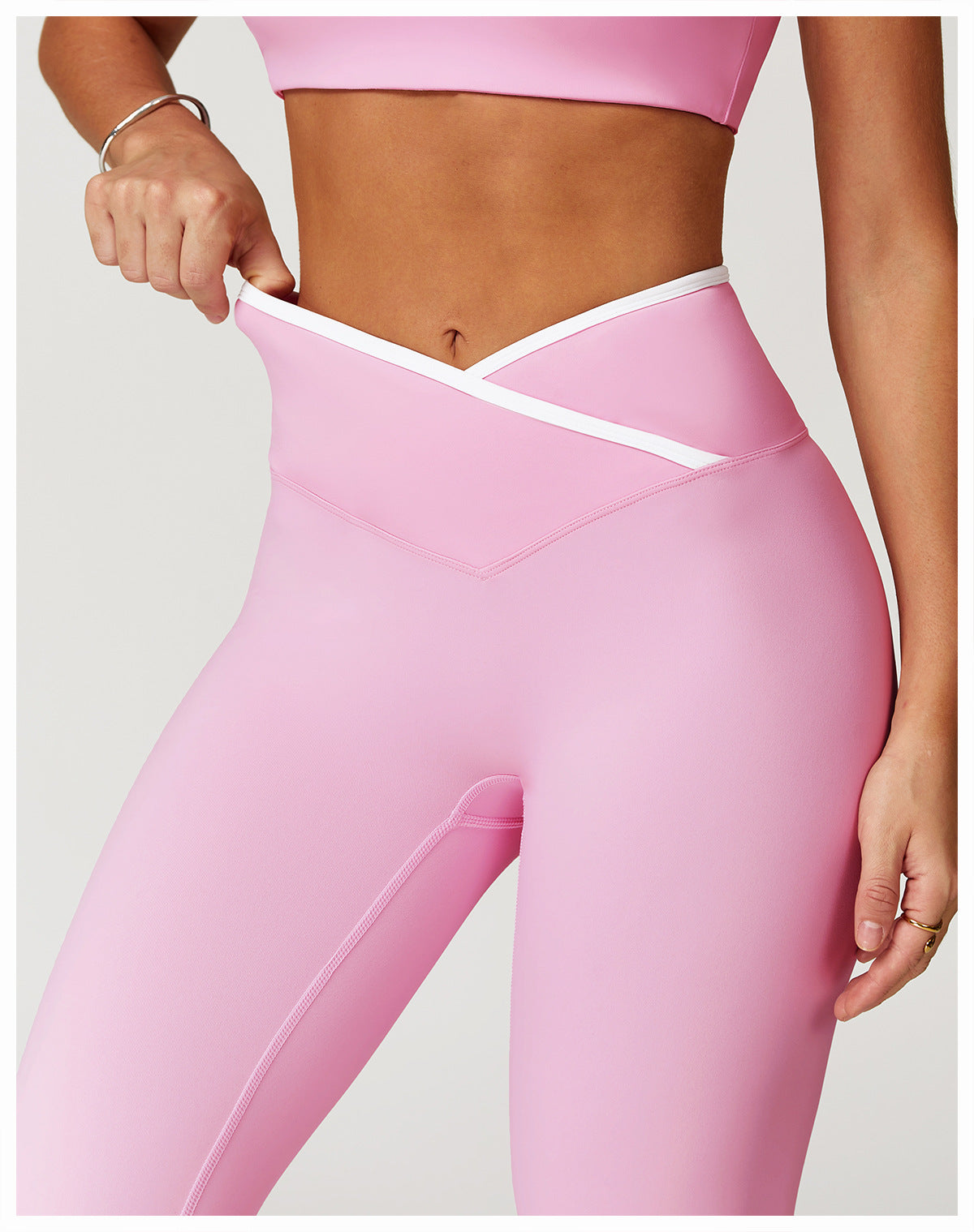 Sollinarry Nude Feel Skinny Yoga Pants Cross High Waist Contrast Color Tights Women Sports Running Fitness Pants