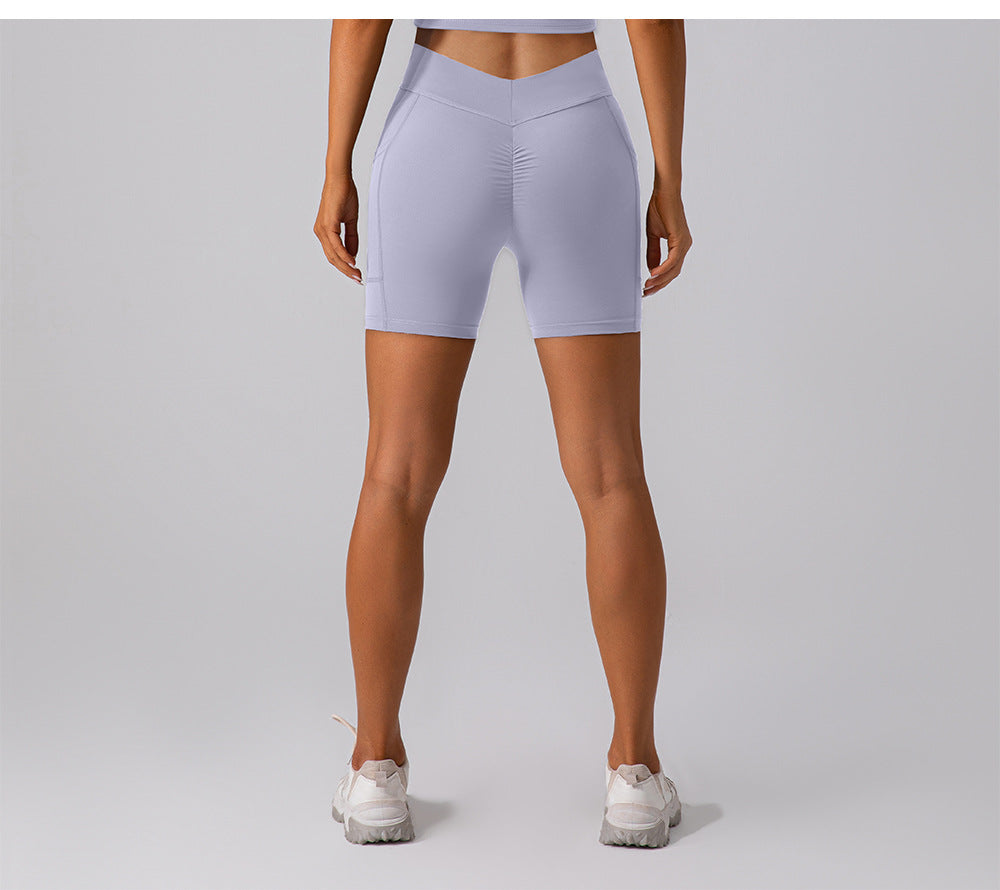 High Waist Hip Lift Fitness Shorts No Embarrassment Line Double Sided Brushed Yoga Pants Women Hip Lifting Slim Fit Sports Shorts
