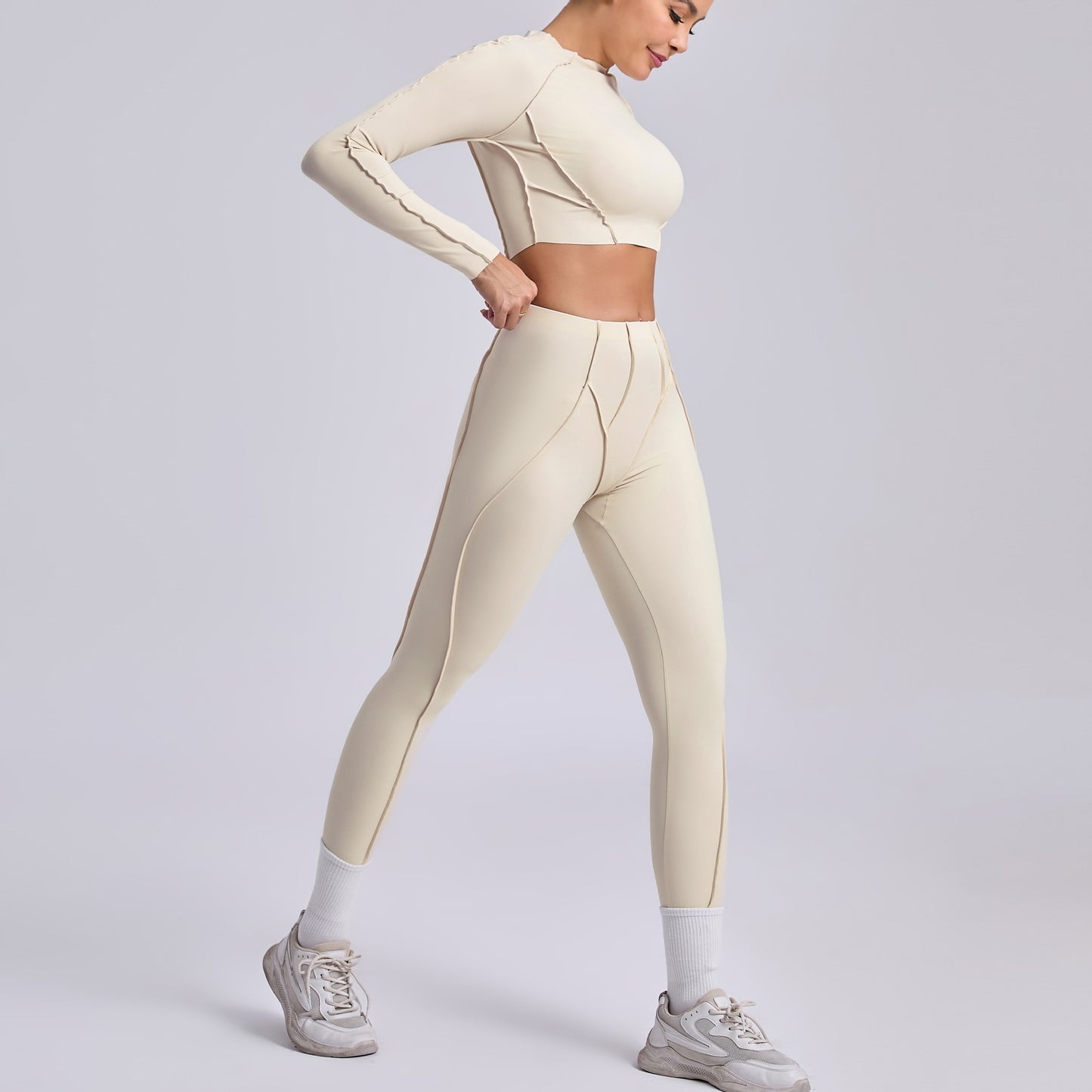 Autumn Sand Three Dimensional Beauty Yoga Two Piece Sets Women Pleated Hip Lifting All Match Yoga Clothes Running Exercise Workout Outfit
