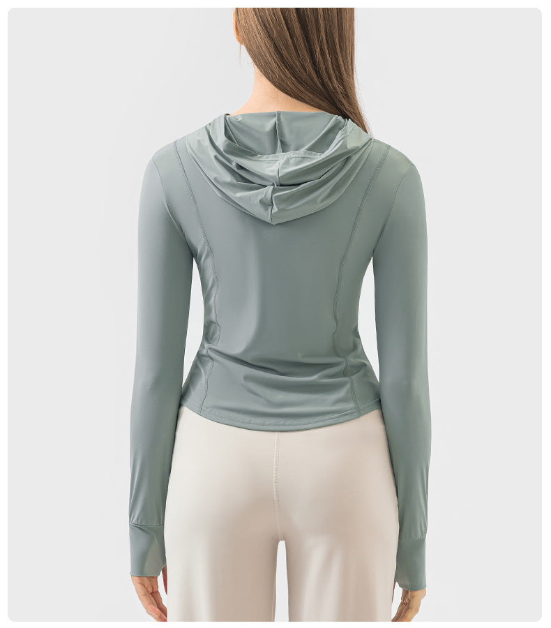 Outdoor Sports Upf50 Water Cooled Ice Sensitive Hooded Raw Yarn Sun Protection Clothing Cream Sweet Girl Short Slim Coat