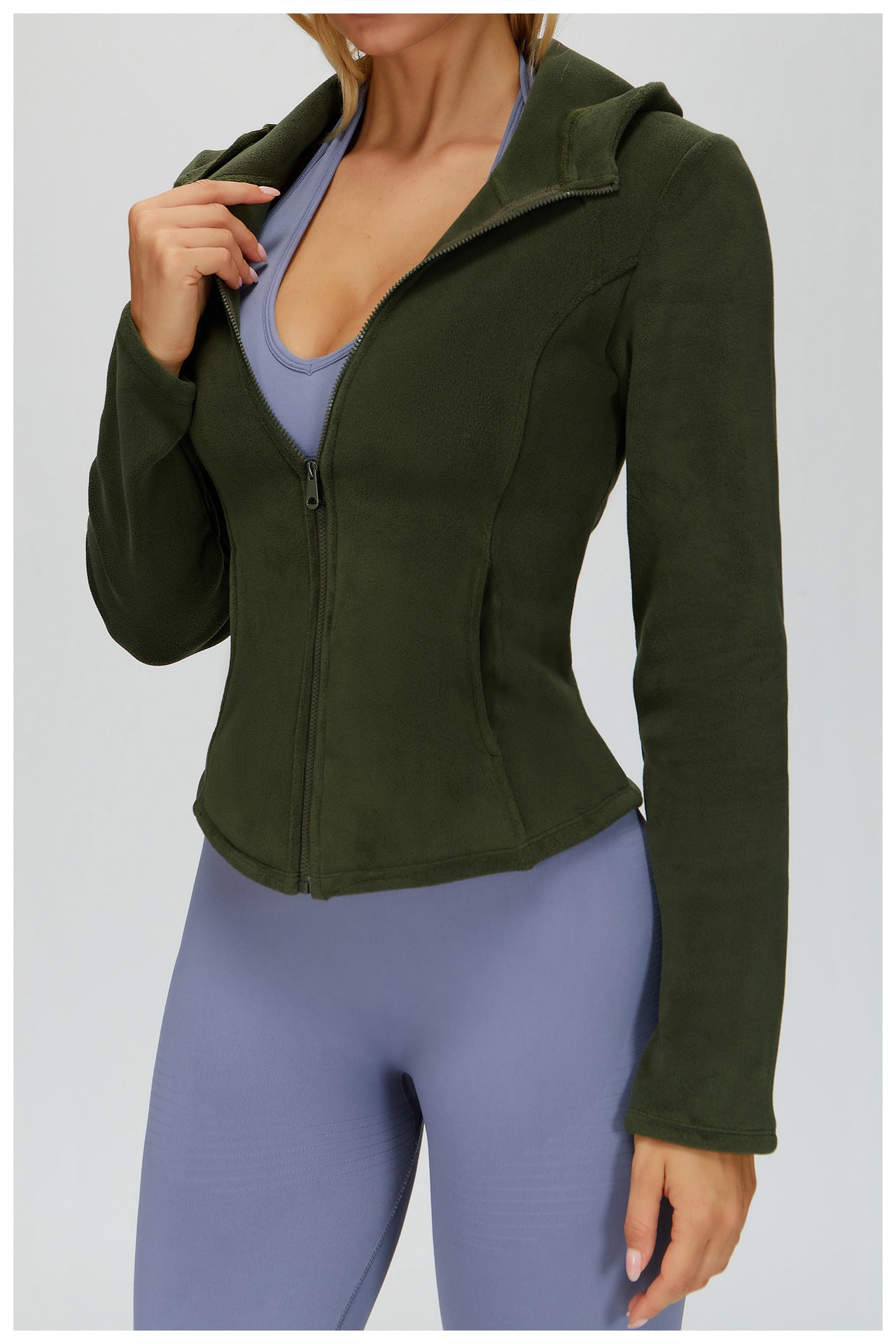 Hooded Jacket Fleece Lined Slim Fit Pocket Zipper Jacket Outdoor Casual Warm Keeping Sports Jacket
