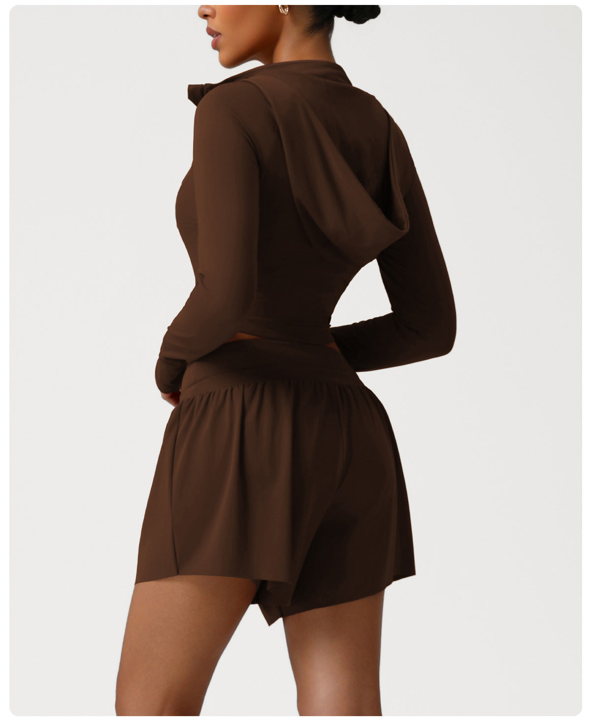 Autumn Winter Nude Feel Casual Sports Hooded Suit Slim Stand Collar Jacket High Waist Workout Shorts Yoga Two Piece Sets