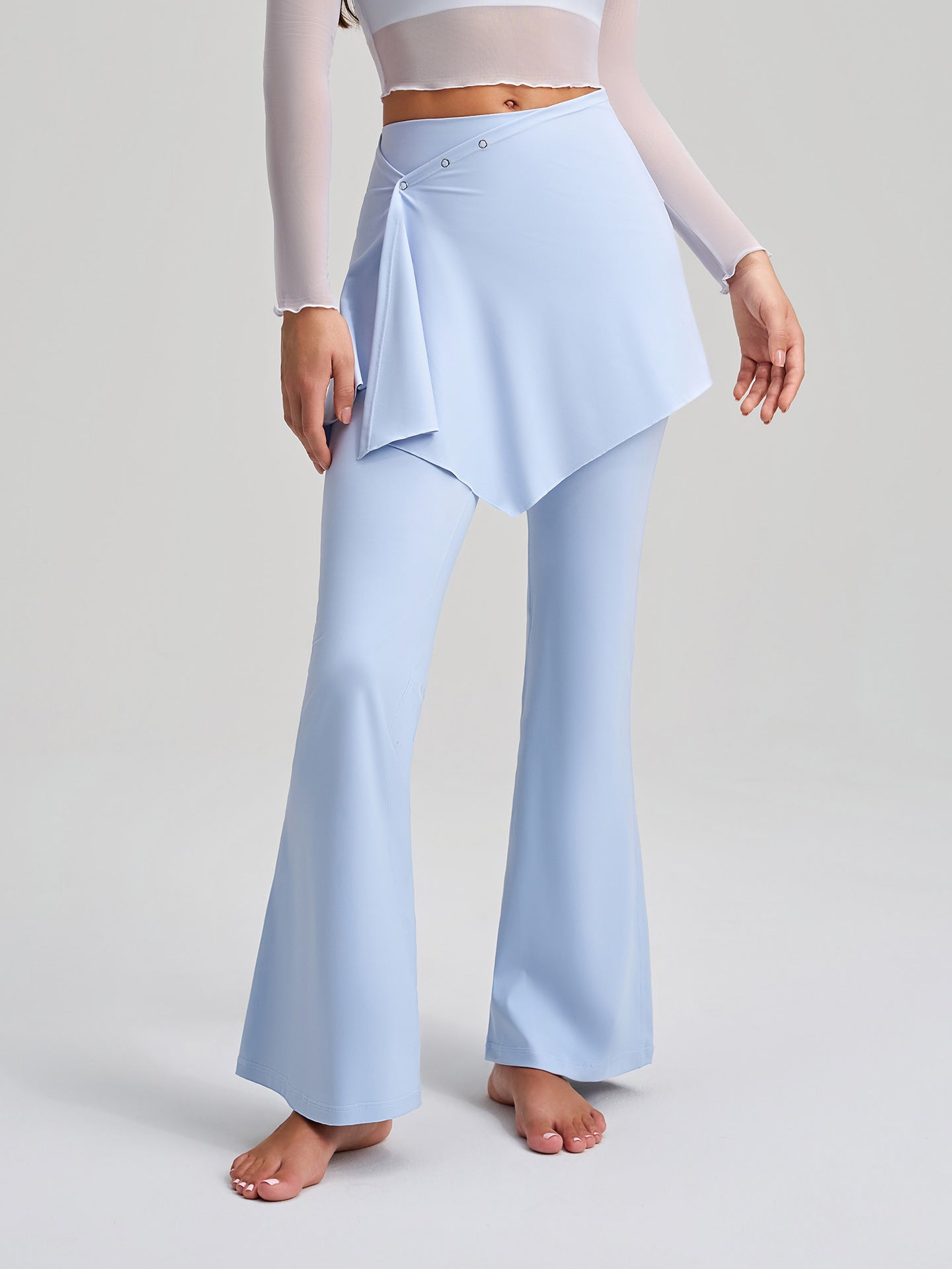 Faux Two Piece Yoga Pants Fart Curtain Detachable Anti Embarrassment Bootcut Trousers Women High Waist Drooping Bell Bottom Pants