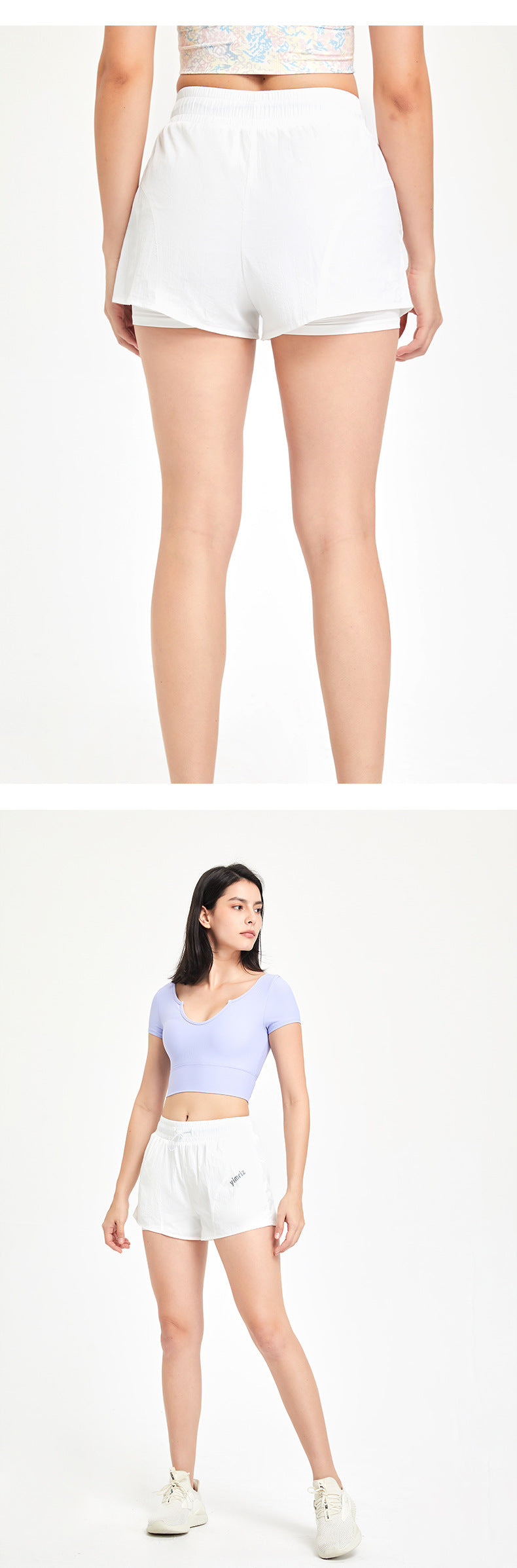 Faux Two-Piece Sports Shorts for Women High Waist Drawstring Anti-Exposure Training Fitness Running Yoga Clothes Thin Track Pants Summer
