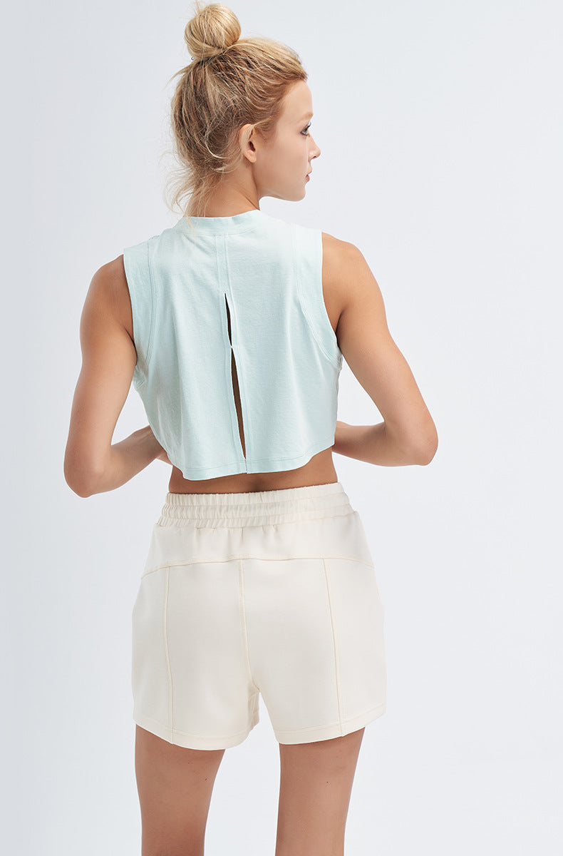 Sleeveless Yoga Exercise Vest Naked Women Breathable Running Top Beauty Back Quick-Drying Loose Workout Clothes T Shirt