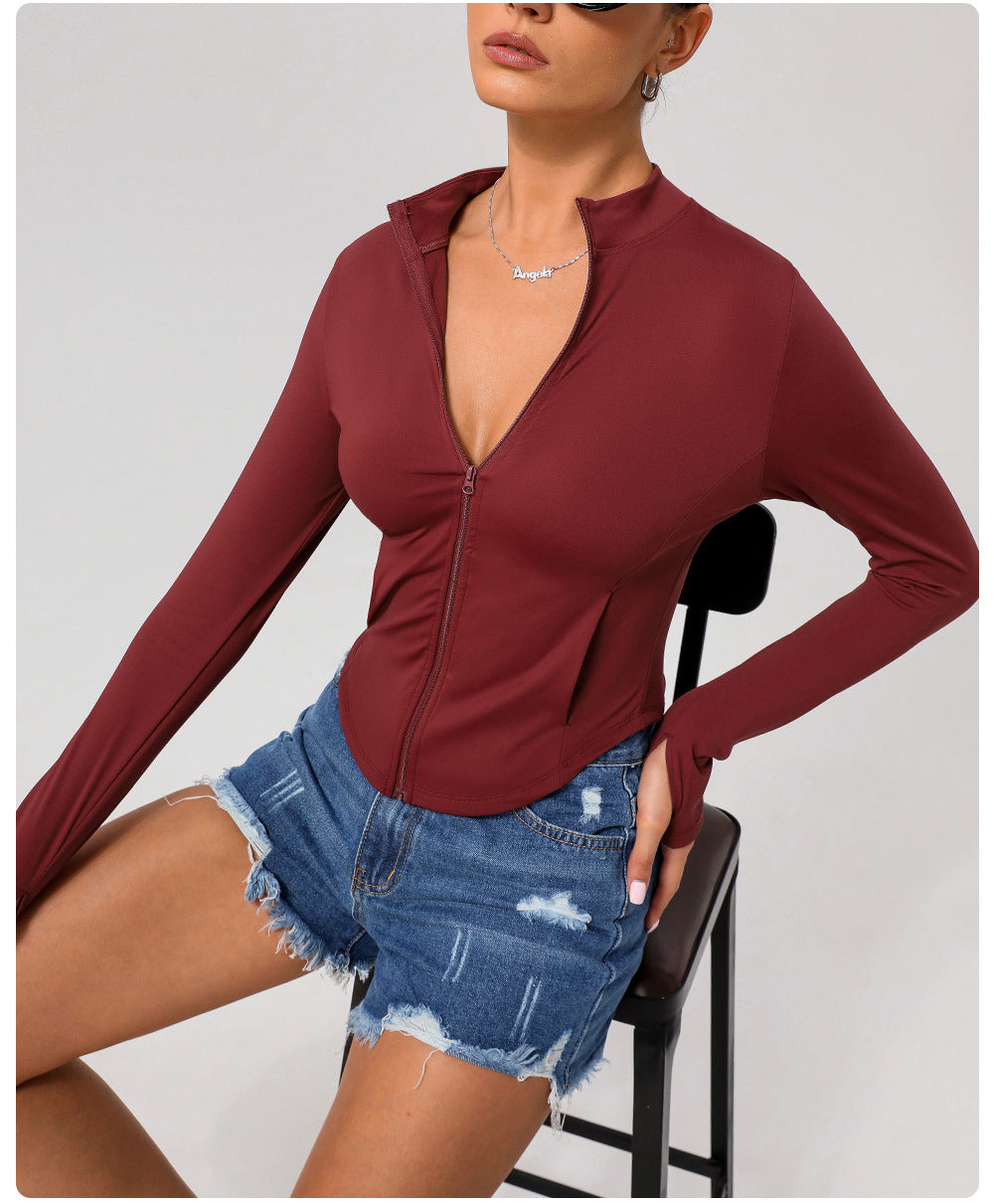 Small Stand Collar Yoga Clothes Women Slim Jacket Windproof Zipper Top Pocket Sports Running Tight Jacket
