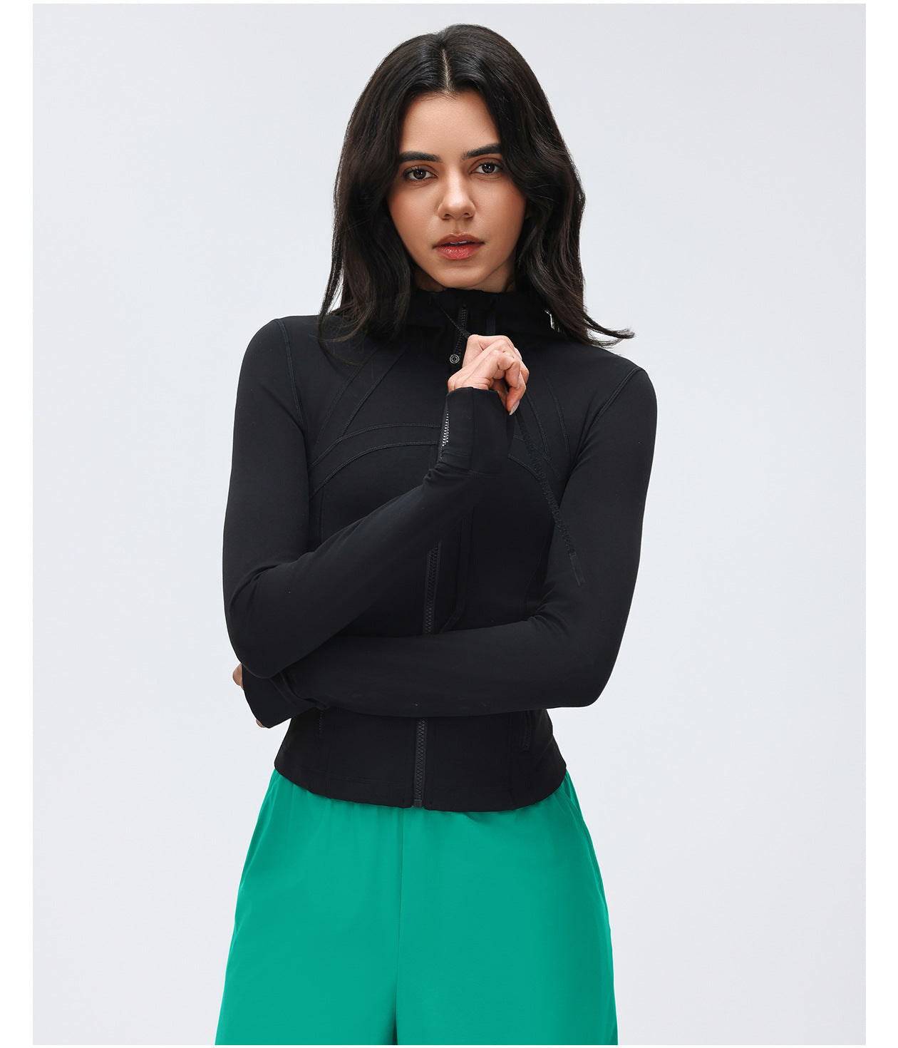 Windproof Hood Drawstring Yoga Clothes Women Short Waist-Tight Slim Look Running Fitness Jacket Coat