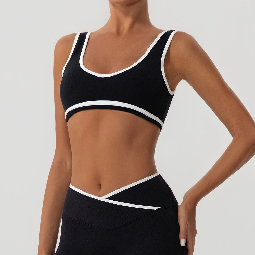 Contrast Color with Chest Pad Wide Shoulder Strap Sports Underwear Shockproof Women Yoga Bra Outer Window Fitness Vest