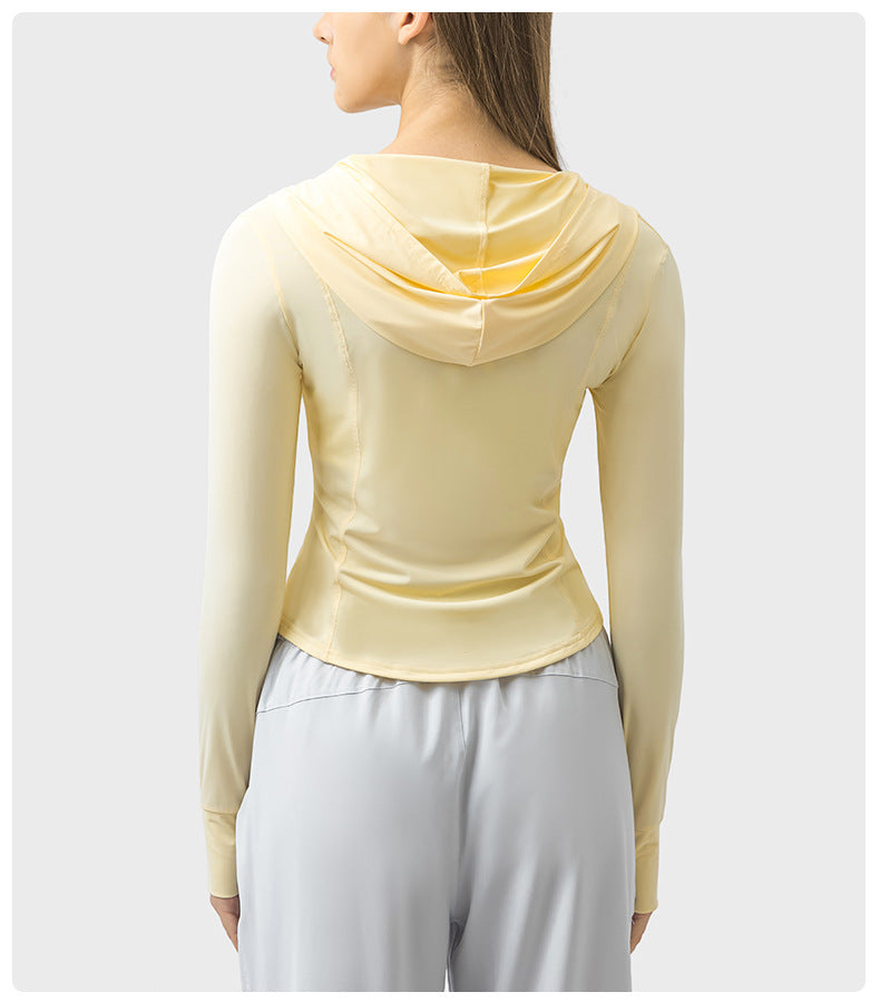 Outdoor Sports Upf50 Water Cooled Ice Sensitive Hooded Raw Yarn Sun Protection Clothing Cream Sweet Girl Short Slim Coat