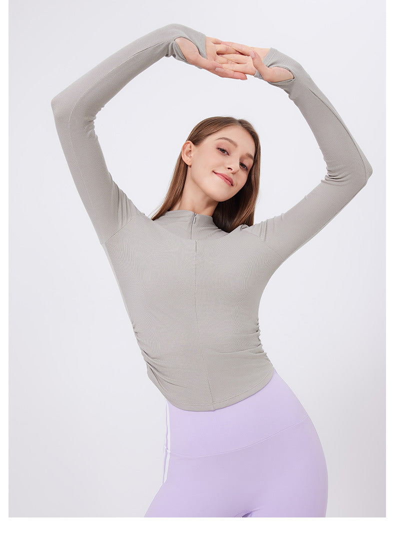 Small Waist Half Zipper Yoga Clothes Women Workout Clothes Sports Top Pilates Training Wear Long Sleeve Blouse Autumn
