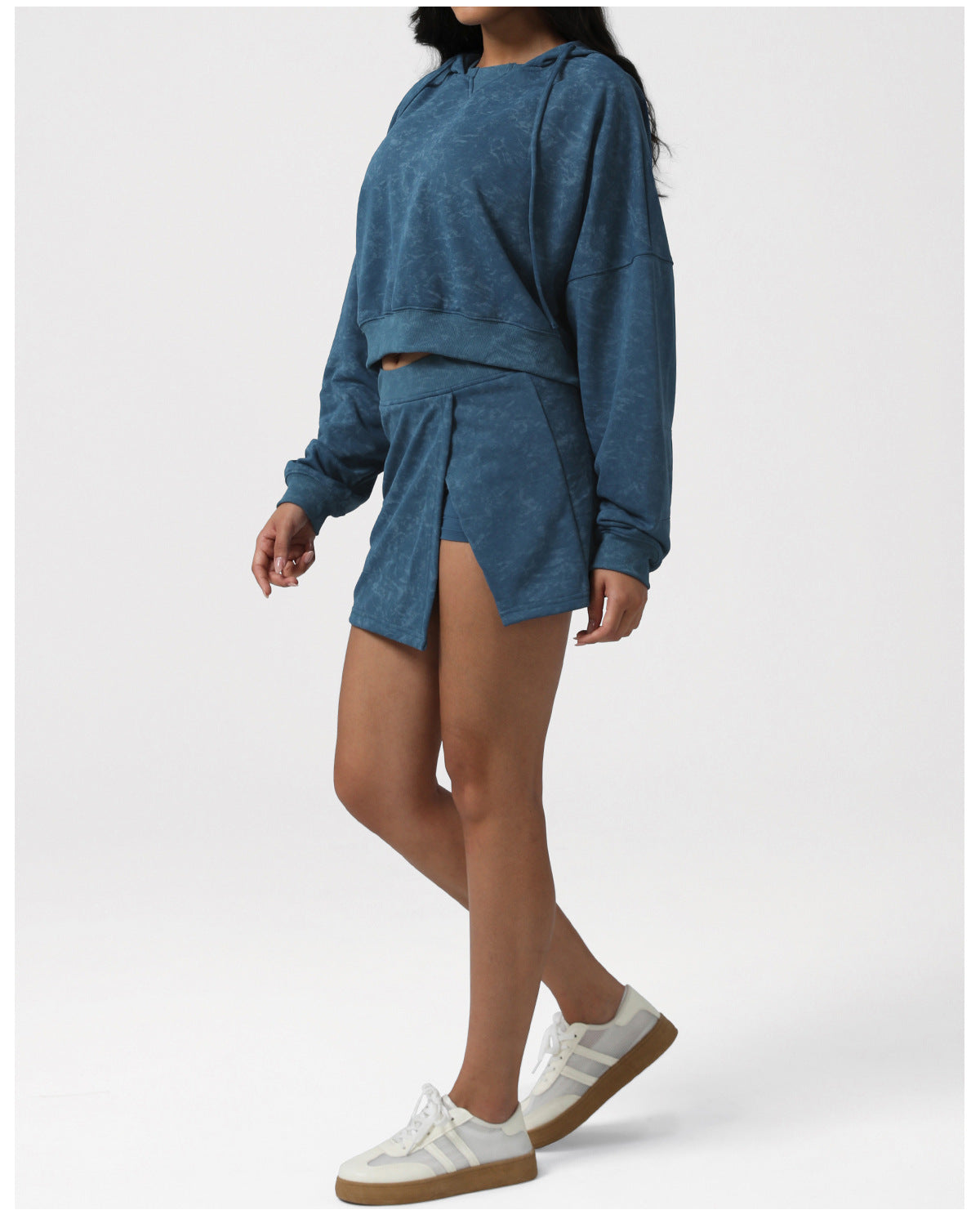 Fried Color Printing Sports Tennis Skirt Set Hooded Long Sleeve Sweater Anti Emptied Pantskirt Yoga Fitness Two Piece Sets