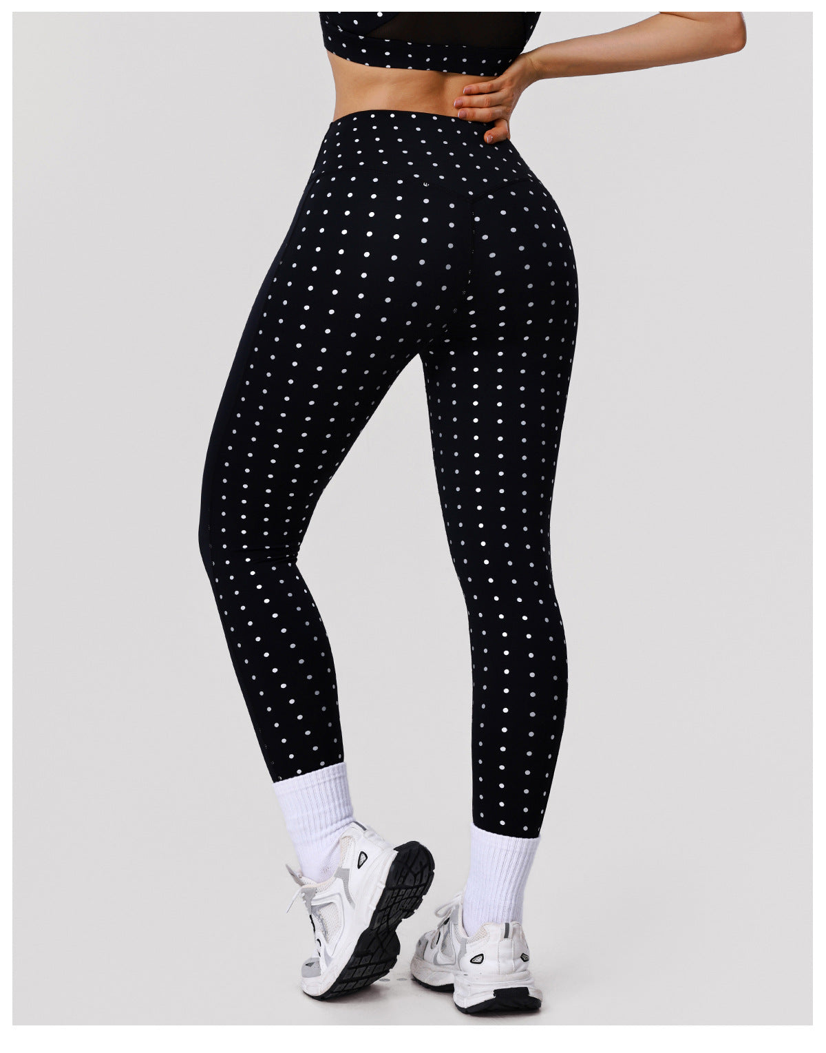 Nude Feel Peach Hip Raise Fitness Yoga Pants Silver Polka Dot High Elastic Sports Skinny Ankle Length Pants Women