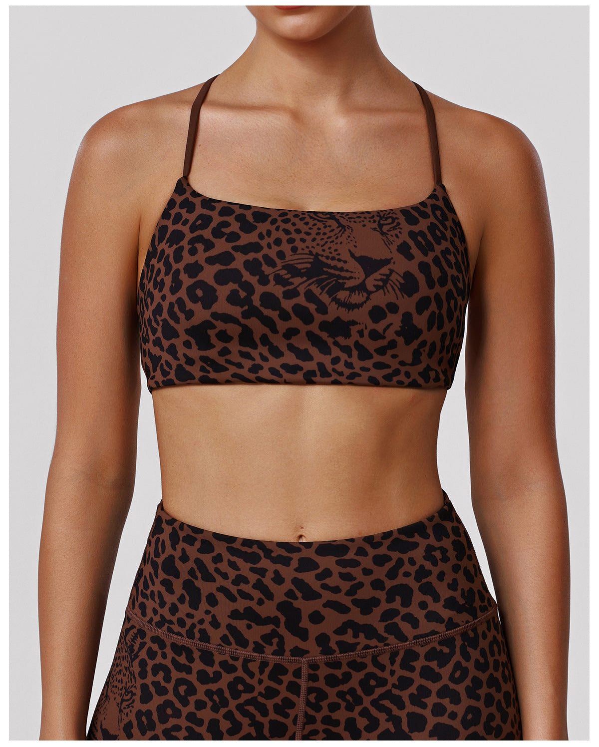 Leopard Print Thin Belt Beauty Back Yoga Push up Bras High Elastic Sports Underwear Fitness Vest with Chest Pad