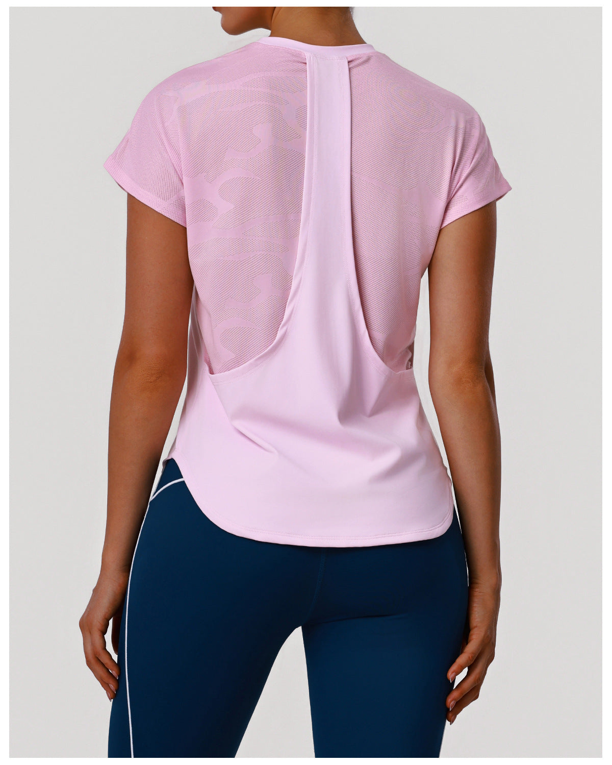Yoga Clothes round Neck Quick Drying T-shirt Loose Stitching Short Sleeve Sports Workout Outdoor Running Top