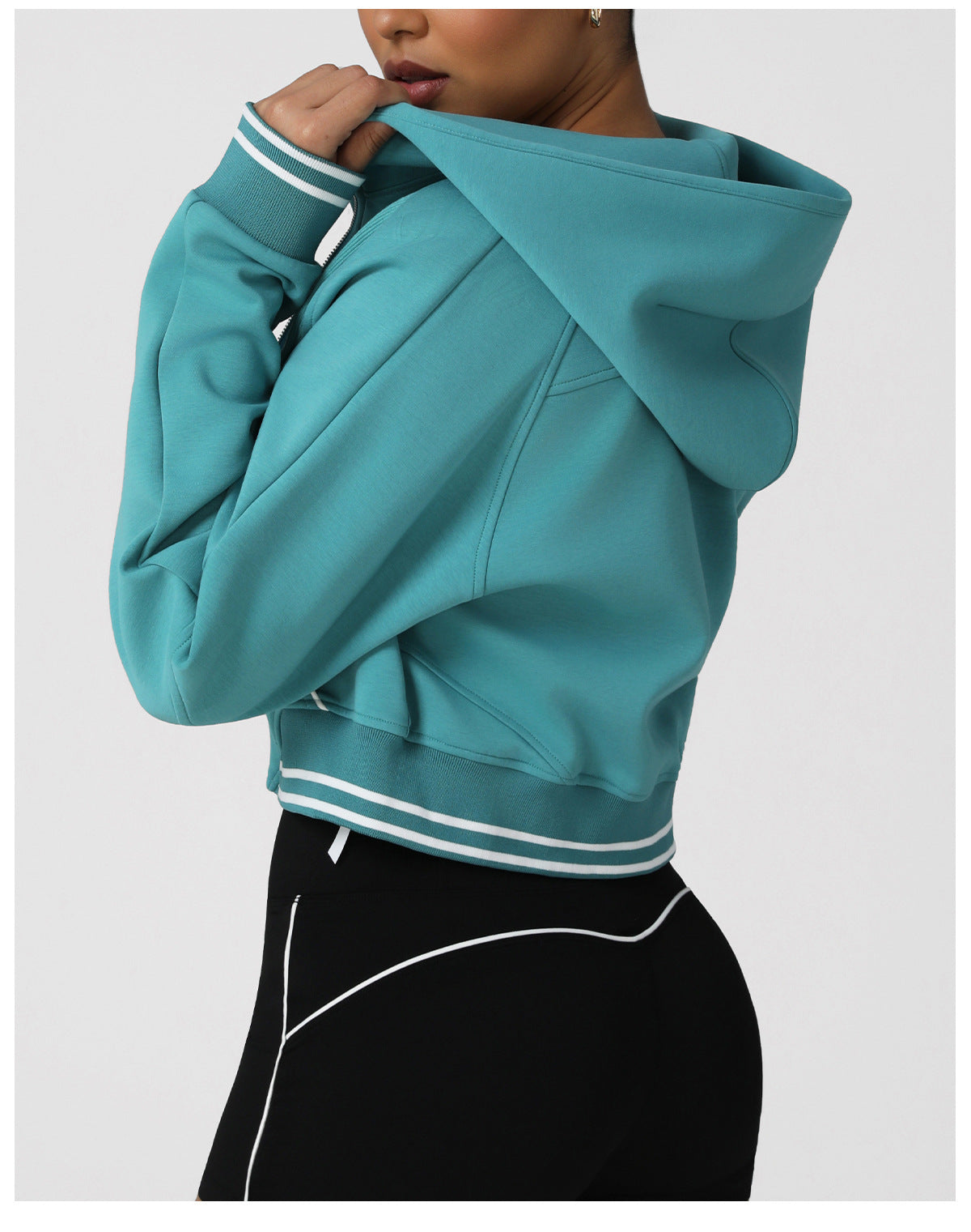 Arrival Sports Casual Long Sleeve Thermal Jacket Autumn Winter Contrast Color Hooded Zipper Jacket Thick Sweater Workout Clothes