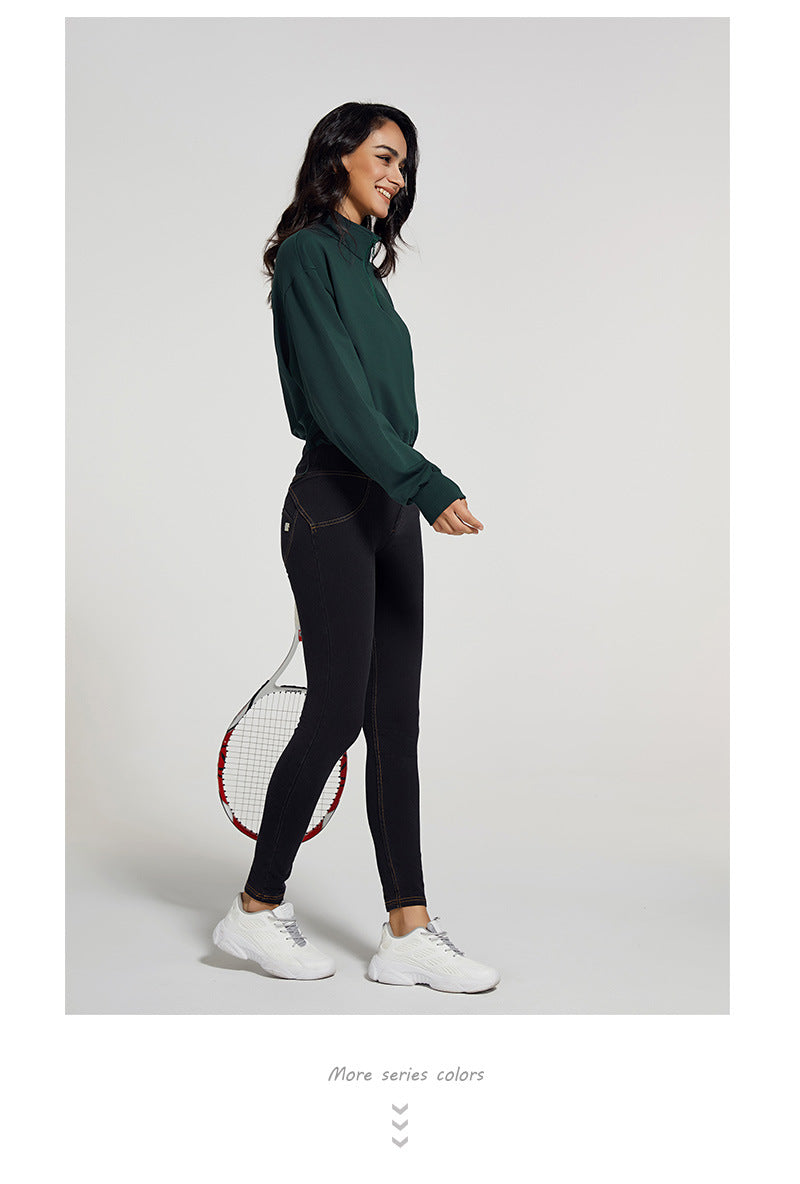 Autumn Long Collar Fitness Sports Sweater Women Loose Zip Drawstring Long Sleeve Yoga Wear Top T shirt