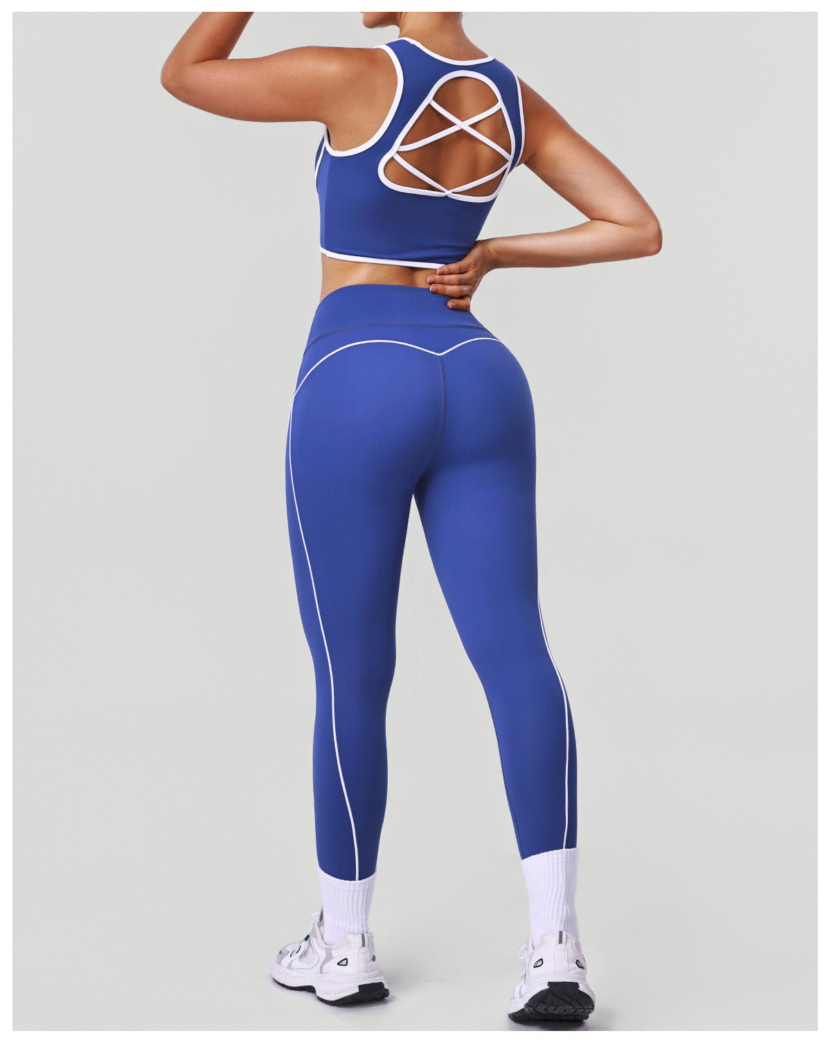 High Elastic Running Workout Outfit Shockproof Striped Bra Hip Raise High Waist Sports Pants Yoga Two Piece Sets