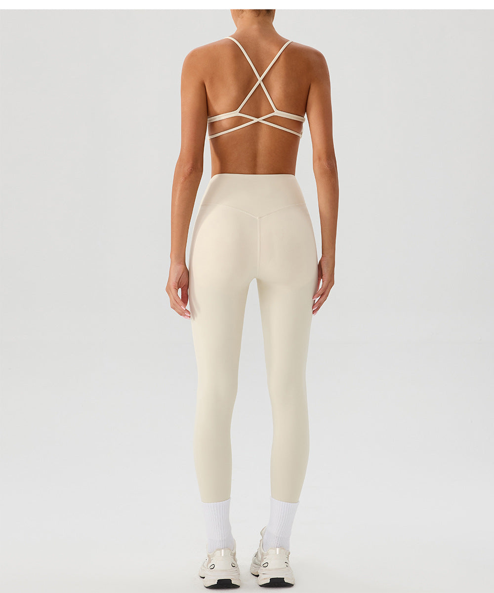 Backless Traceless Cross Strap Yoga Underwear Women Bra with Chest Pad Sports Quick Drying Chest Slimming Fitness Outerwear Bra