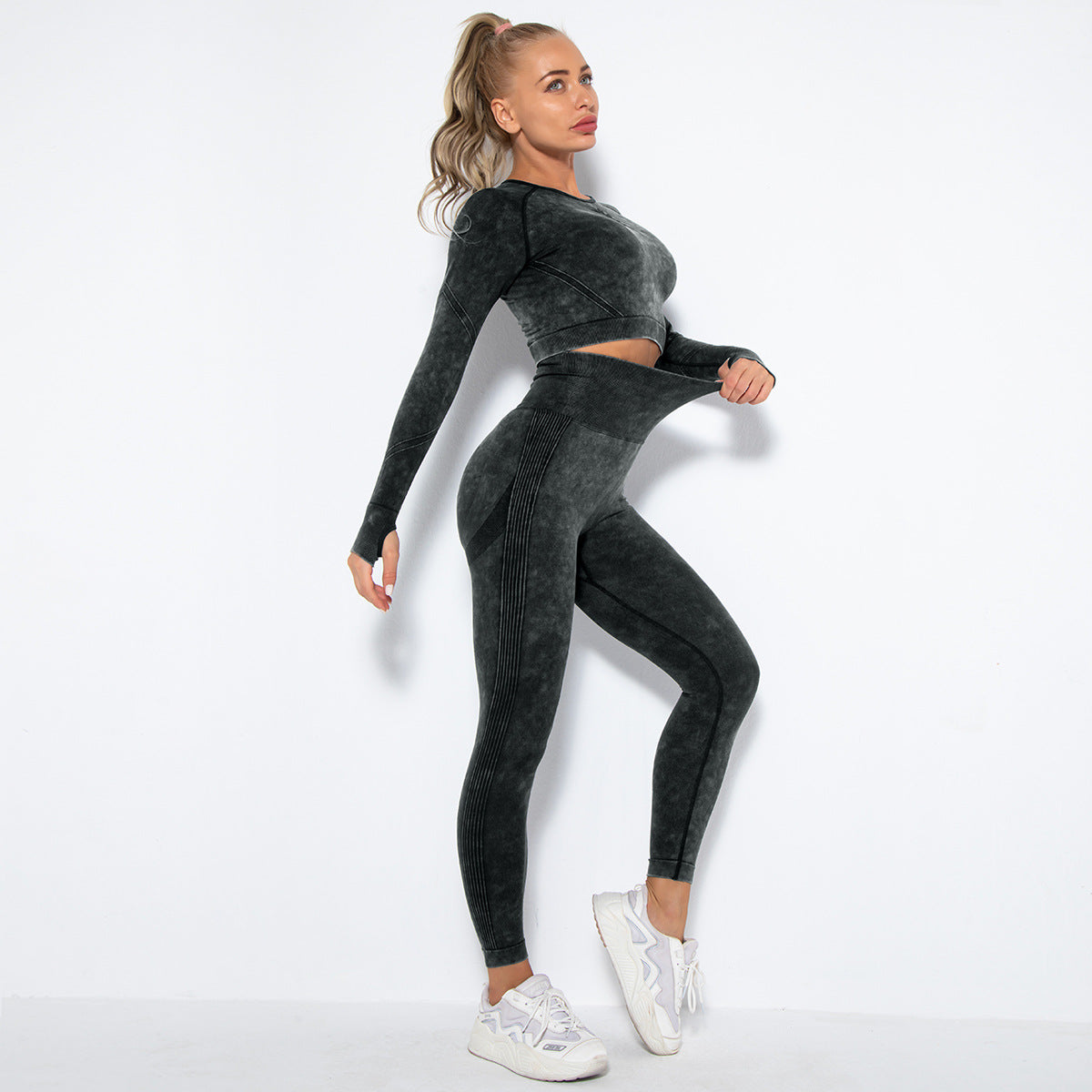 Long Sleeve Trousers Suit-Washed Black