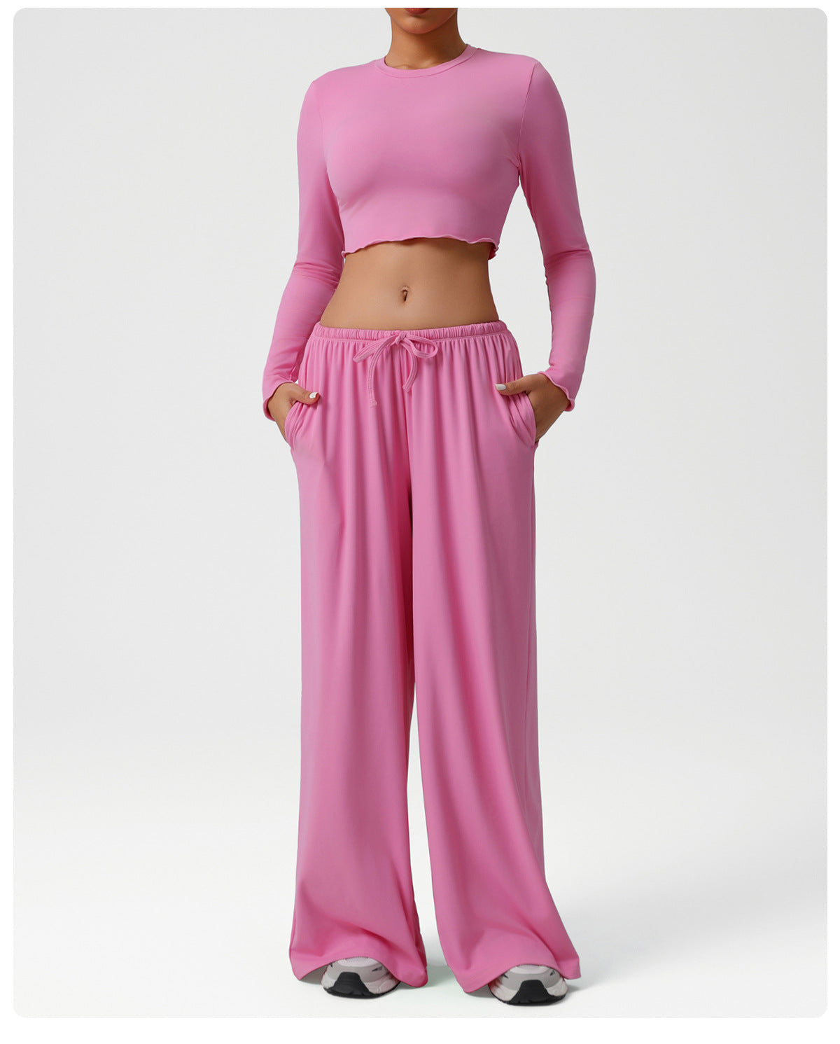 Dance Sports Loose Drooping Wide Leg Pants Yoga Clothes Slim Long Sleeve Top Fitness Two Piece Sets