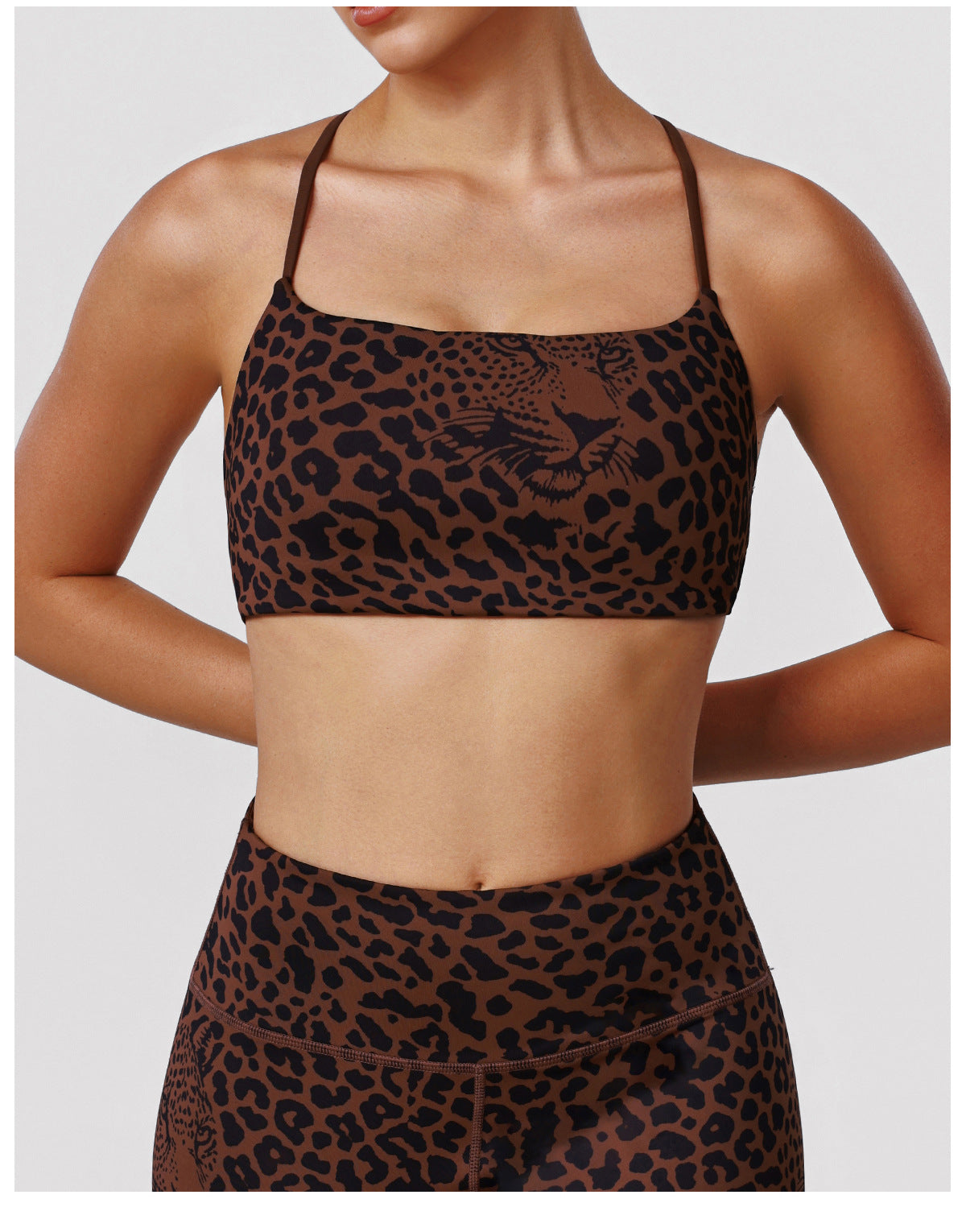 Leopard Print Thin Belt Beauty Back Yoga Push up Bras High Elastic Sports Underwear Fitness Vest with Chest Pad