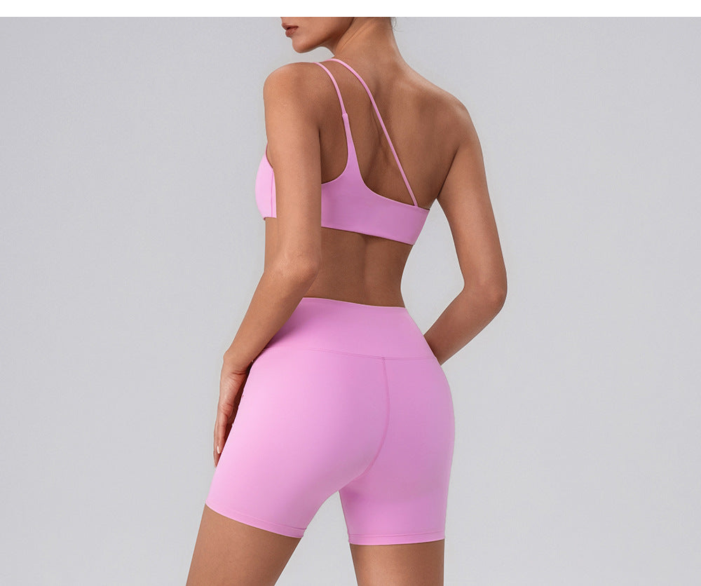 Summer Training Workout Clothes Outer Wear Beauty Back Hollow Out Cutout Vest Oblique Shoulder Yoga Bra Top Nude Feel Sports Underwear for Women