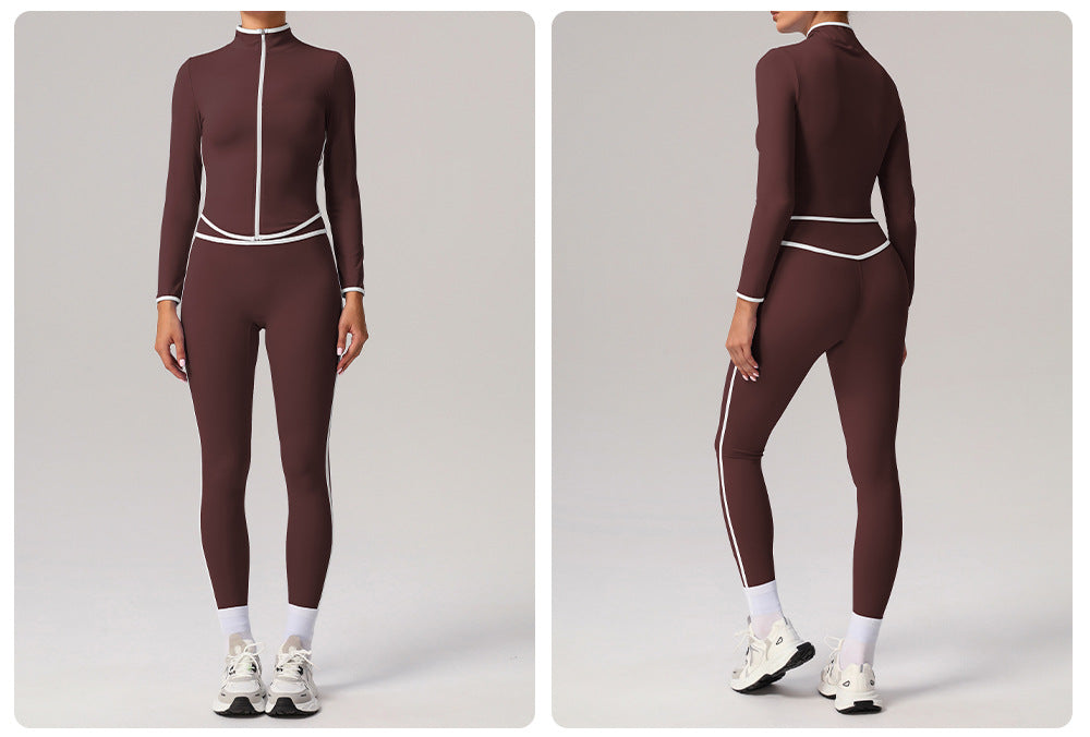 High Top Sports Suit Women Contrast Color Beauty Back Tight Nude Feel Yoga Suit Suit Running Fitness Yoga Wear