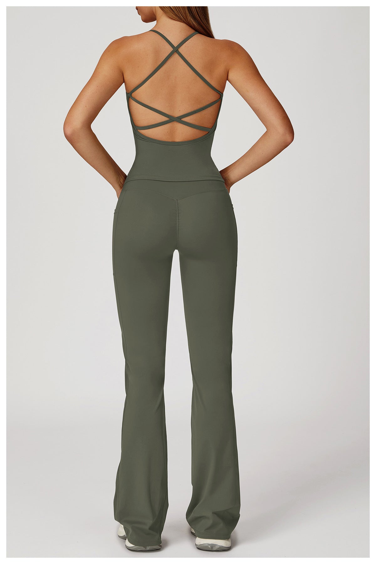 High Waist Nude Feel Bell Bottom Pants Women Cross Waist Wide Leg Bootcut Trousers Outdoor Casual Sports Bell Bottom Pants