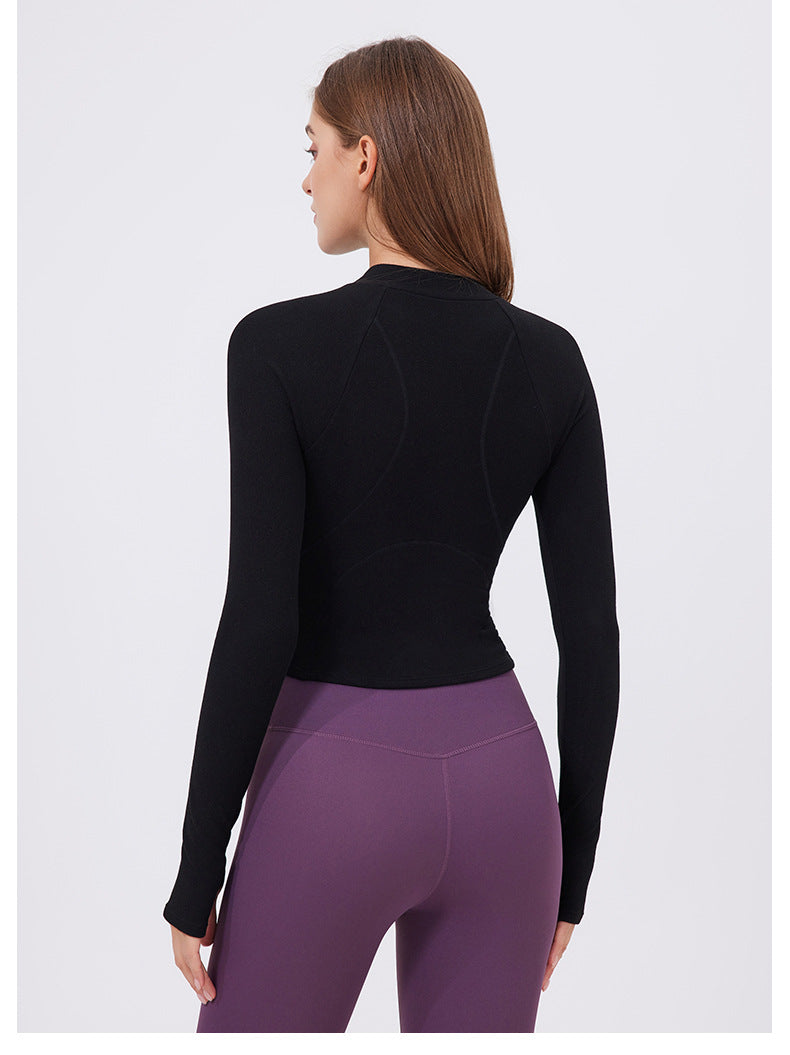 Half Zipper Sportswear Jacket Women Stand Up Collar Slim Fit Warm Slimming Running Training Yoga Fitness Long Sleeved Upper Garment T