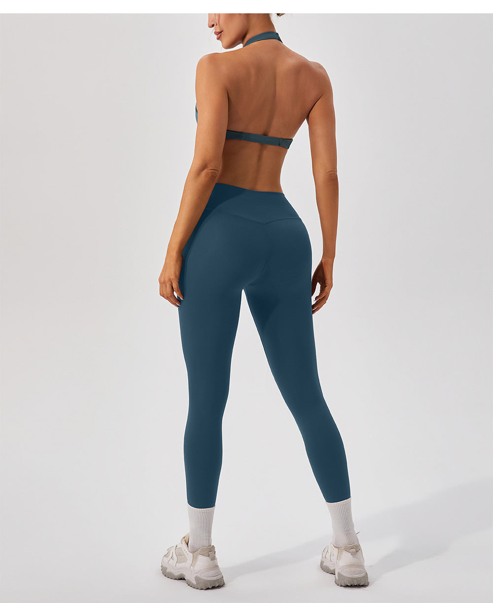 Nude Feel Breathable Halter Beauty Back Yoga Bra Tight Workout Clothes Top Running Exercise Underwear Women