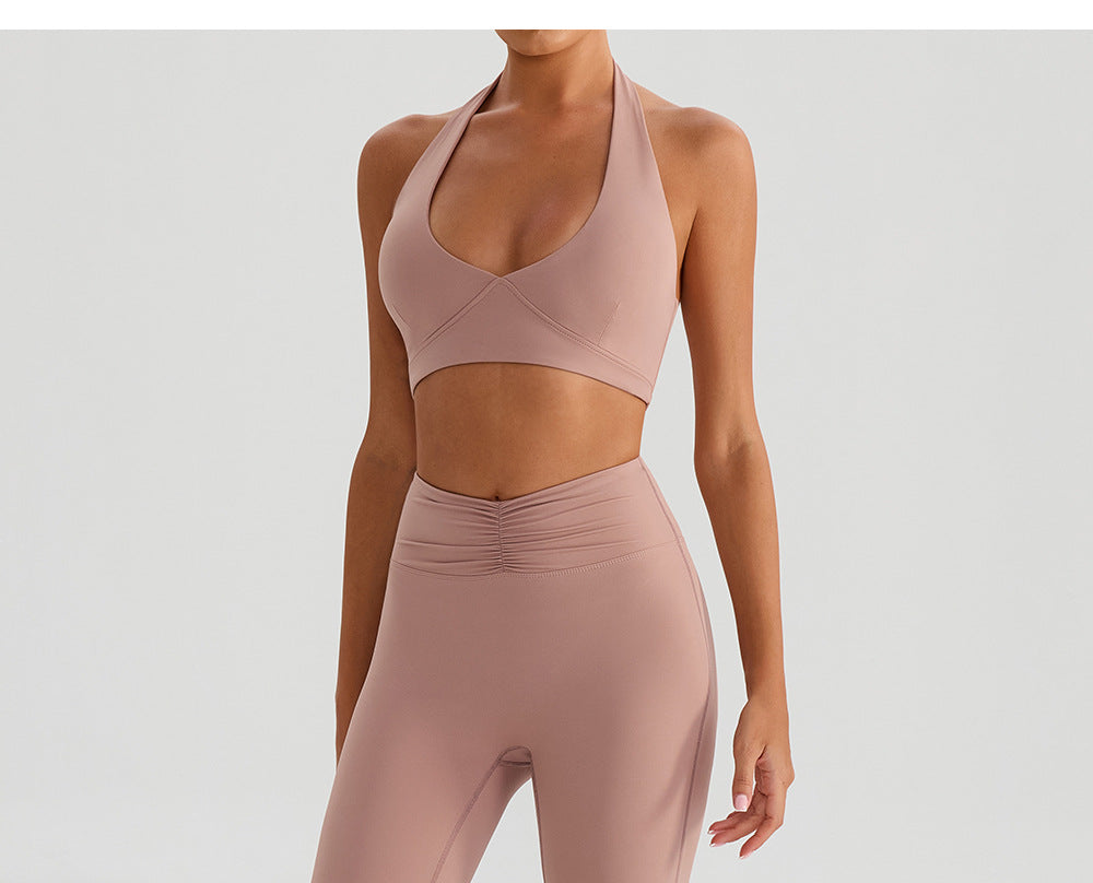 Yoga Sports Neck Hanging Bra Tennis Two Piece Set Outdoor Running Fitness Clothes Long Pants Set