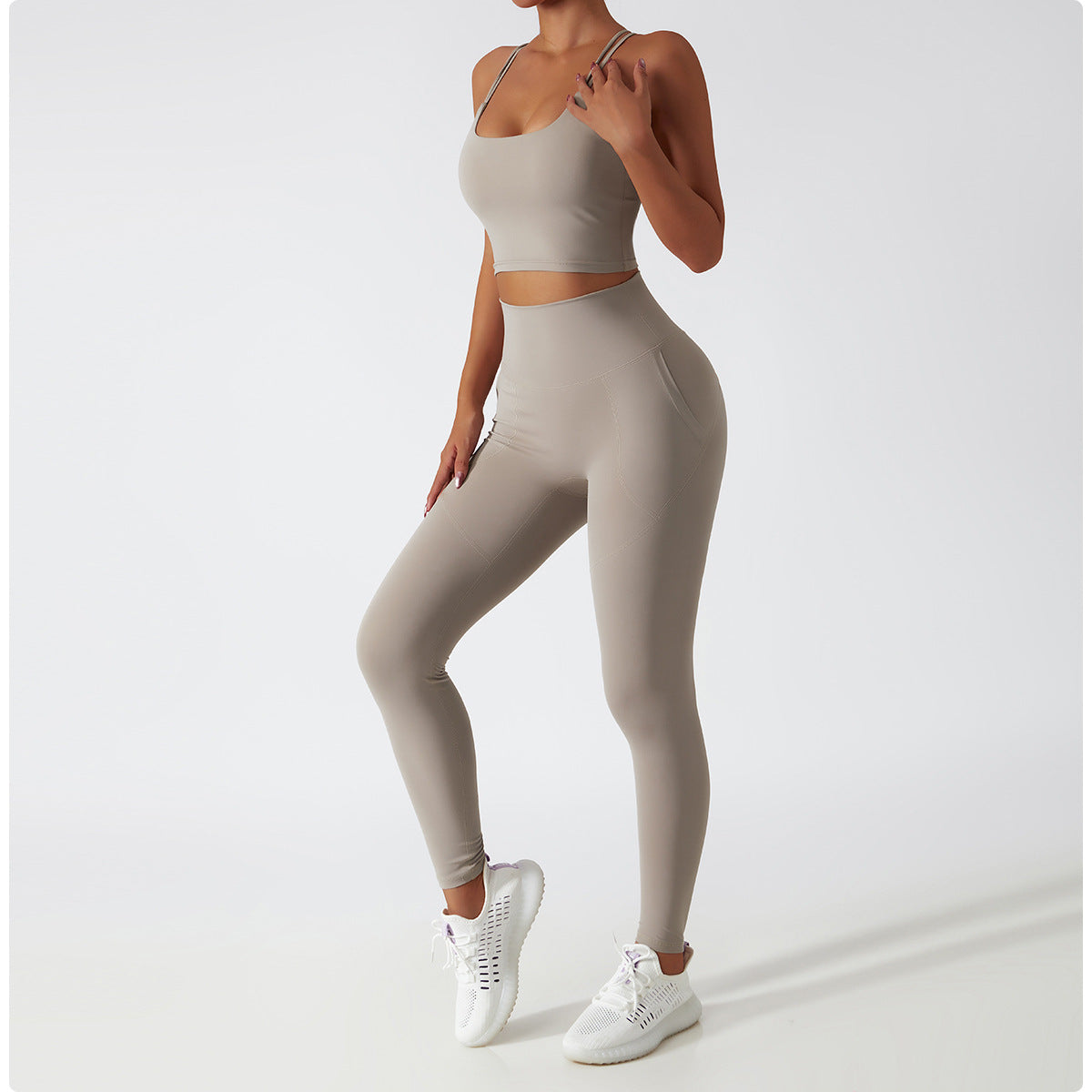 Sollinarry Sustainable Recycled Nude Feel Yoga Suit Summer Breathable Training Sports Suit Women High Waist Hip Lift Running Fitness Clothes
