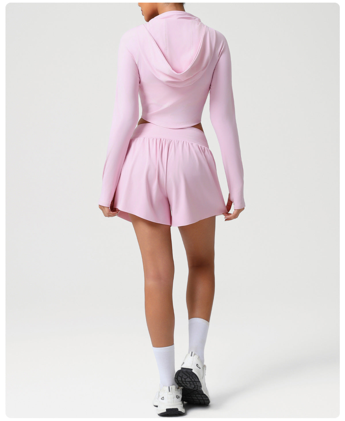Autumn Winter Nude Feel Casual Sports Hooded Suit Slim Stand Collar Jacket High Waist Workout Shorts Yoga Two Piece Sets
