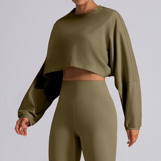 Round Neck Sweater T Shirt Short Sports Bottoming Shirt Yoga Running Loose Long Sleeve Top Women