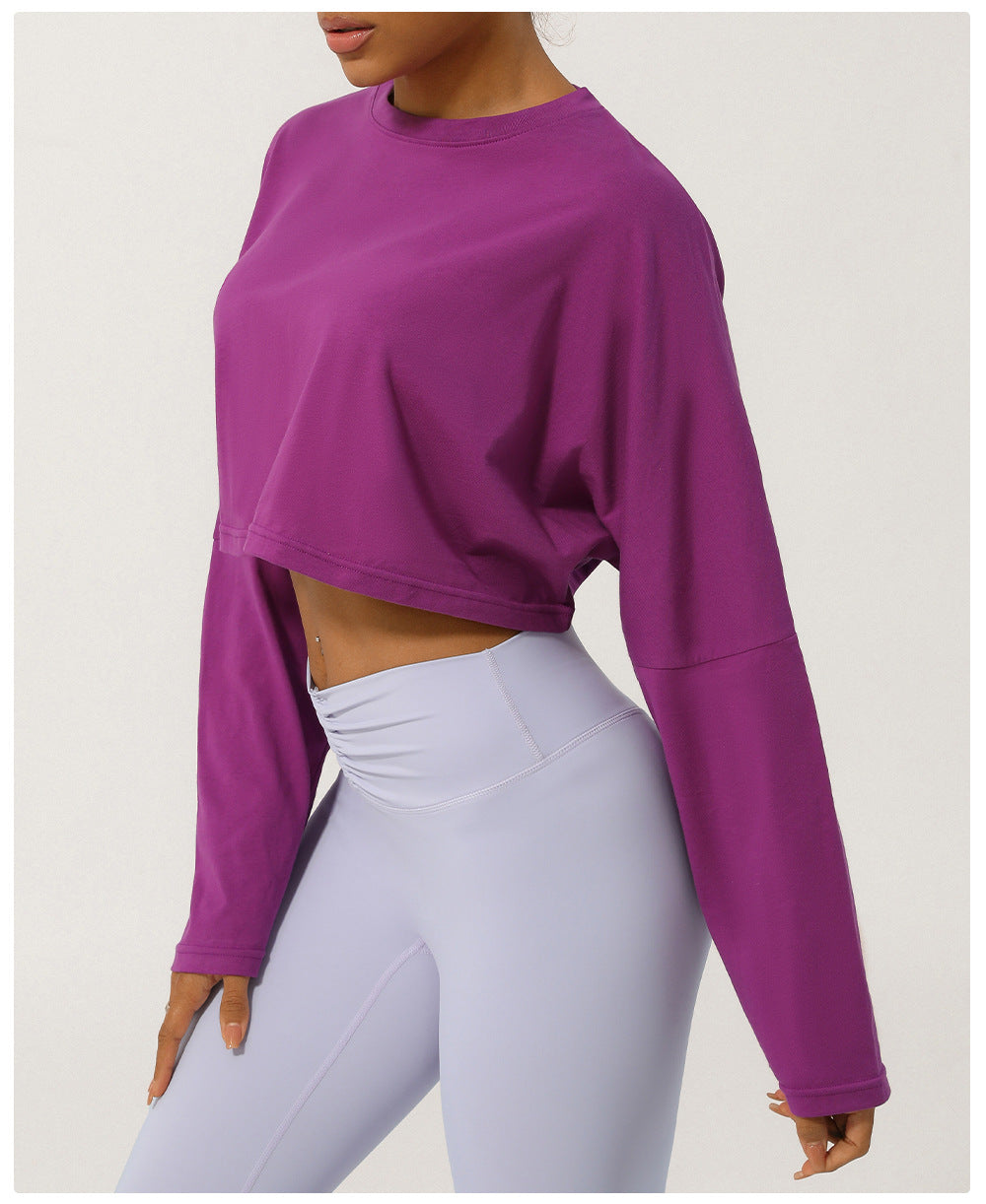 Spring Summer Yoga Clothing Top Round Neck Loose Running Sport Long Sleeve T Shirt Short Breathable Fitness T Shirt Top Women