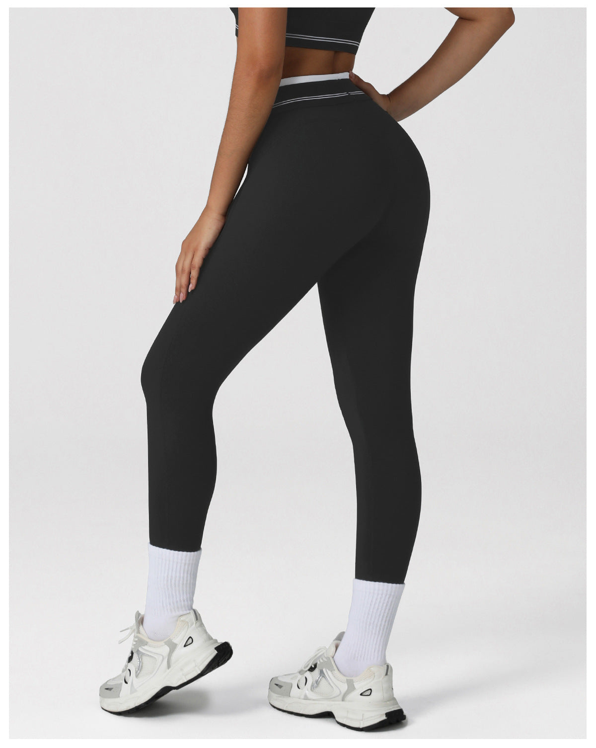 Nude Feel Contrast Color High Waist Yoga Pants Women Hip Raise Skinny Sports Ninth Pants Indoor Dance Training Workout Pants