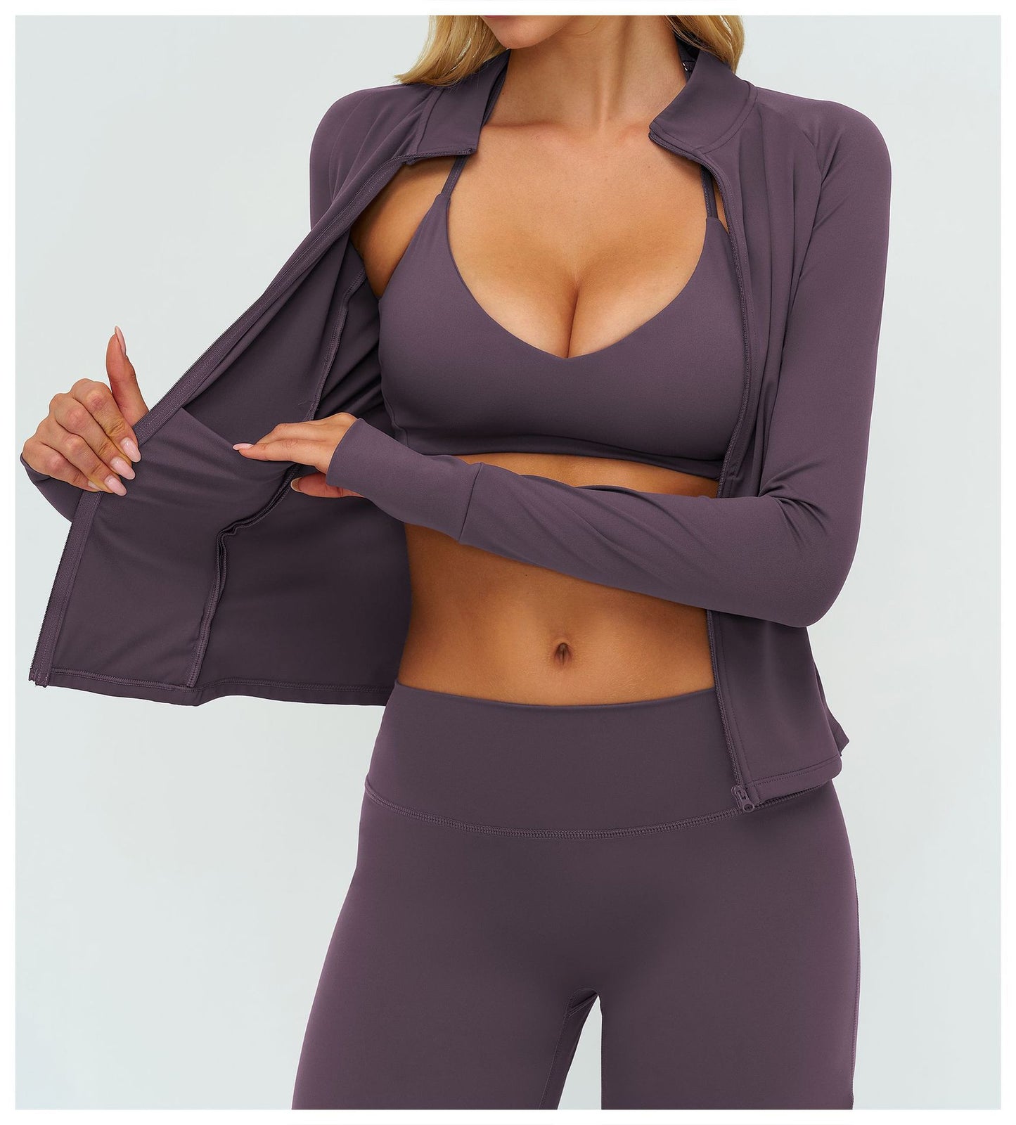 Women Brushed Yoga Jacket Long Sleeved Zipper Pocket Tight Top Outdoor Sports Running Fitness Clothes