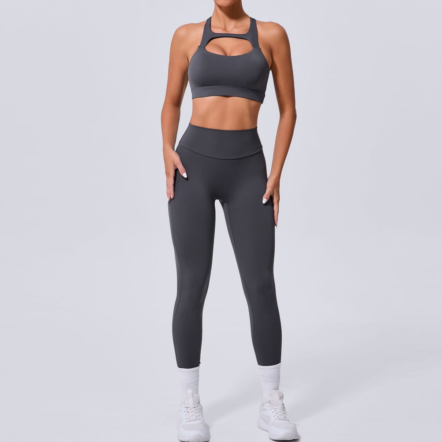 Autumn Sand Winter Pocket Nude Feel Tight Yoga High Waist Quick Drying Running Sports Workout Clothes Two Piece SetS