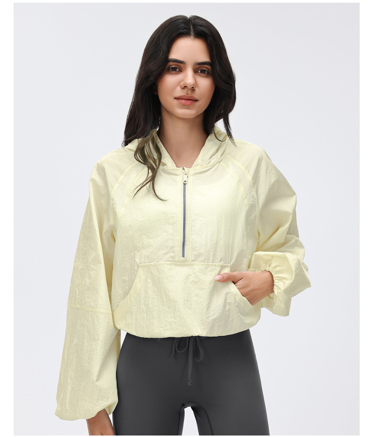 Spring Half Zipper Hooded Sports Windbreaker Women Short Loose All Match Outdoor Running Fitness Clothes Coat