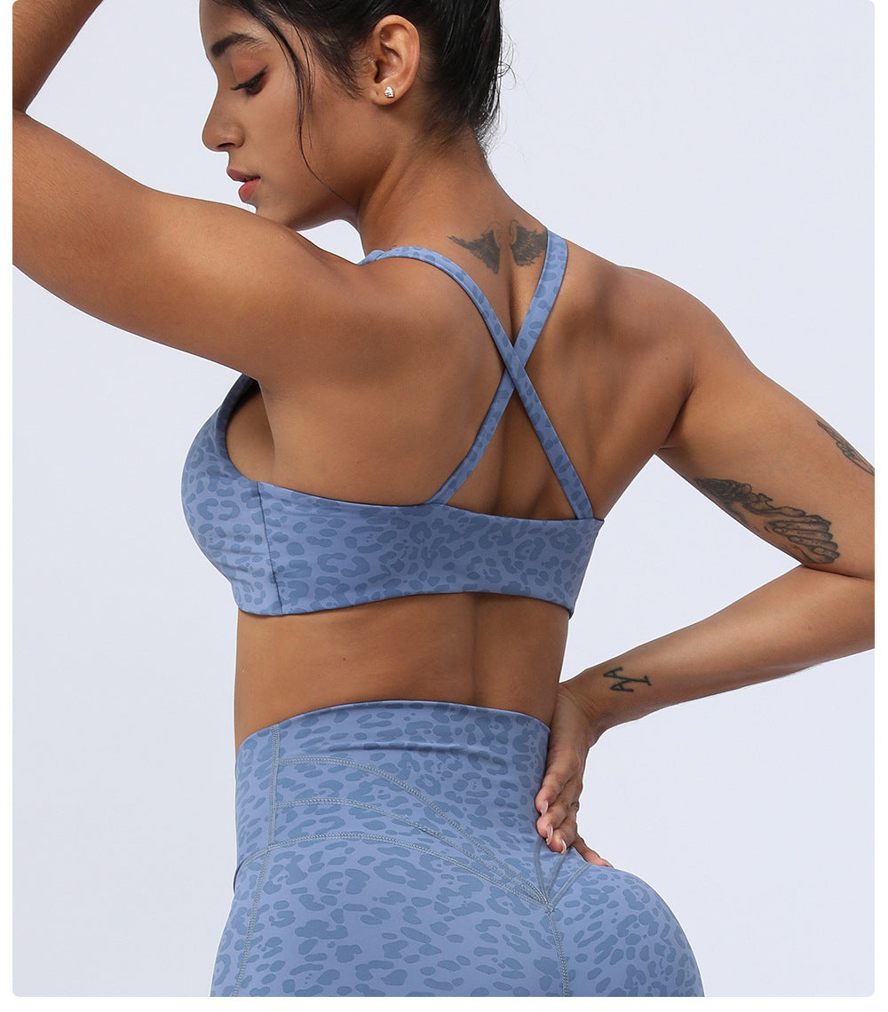 Leopard Print Yoga Clothes Women Twisted Beauty Back Fitness Underwear Outdoor Running Sports Yoga Bra