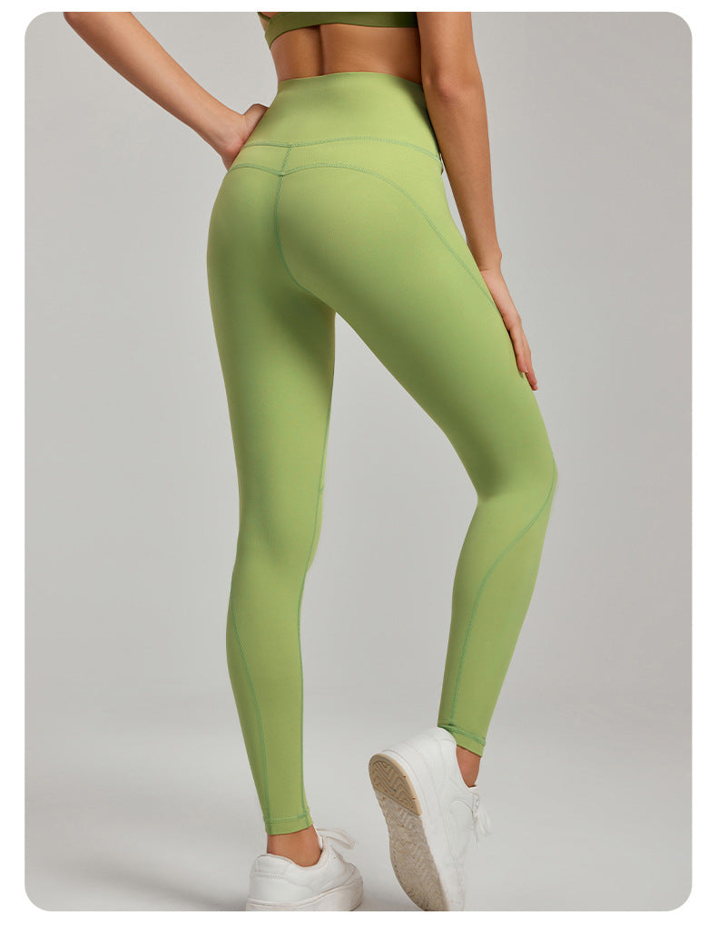 Antibacterial Inner Sports Trousers Contrasting Color Thread Nude Feel Fitness Tights Outer Wear High Waist Hip Lift Yoga Trousers