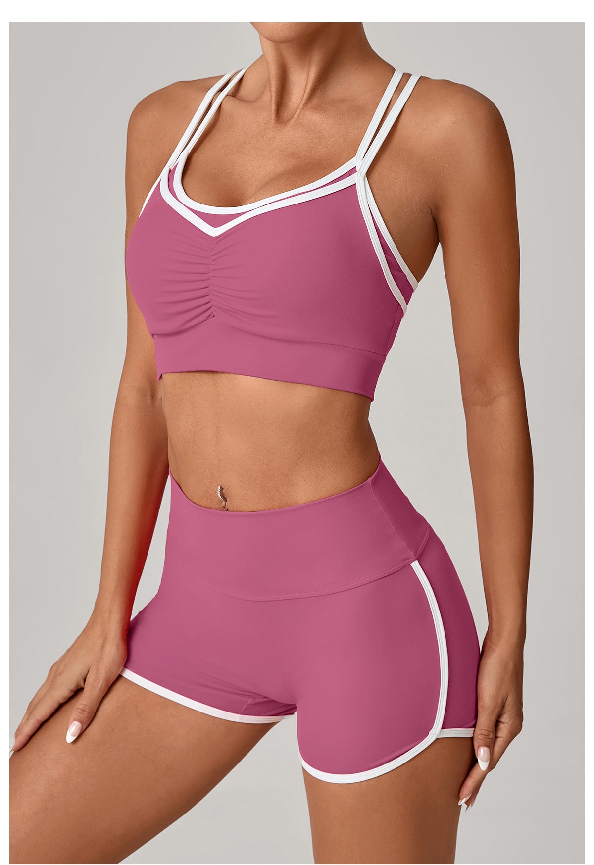 Contrast Color Bra Bum Lift Shorts Two Piece Set Color Matching Skinny Running Fitness Yoga Set