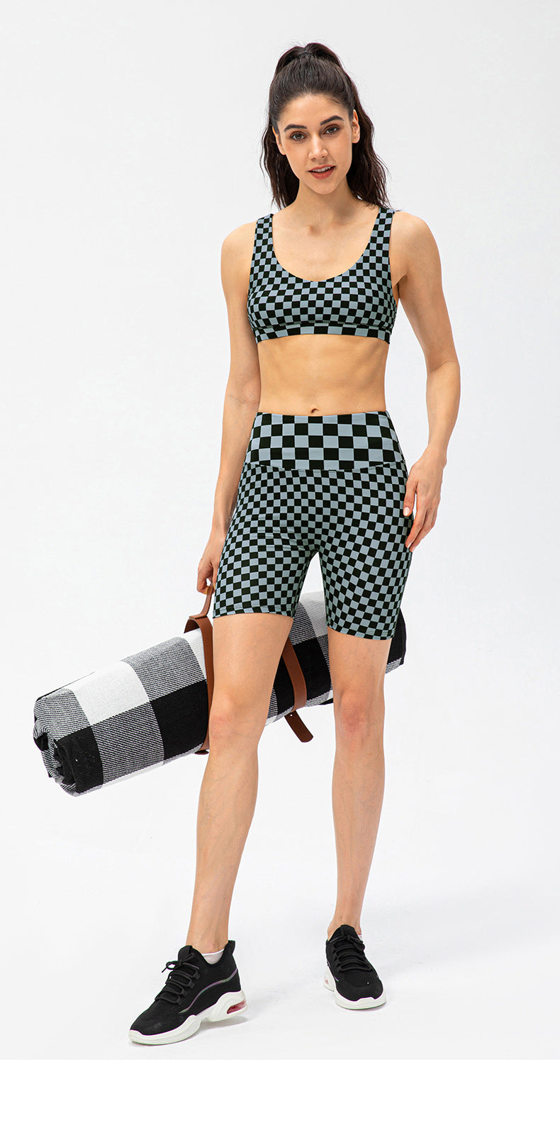 Women Sports Underwear Chessboard Plaid Contrast Color Yoga Bra Strap Chest Pad Shockproof Running Fitness Top