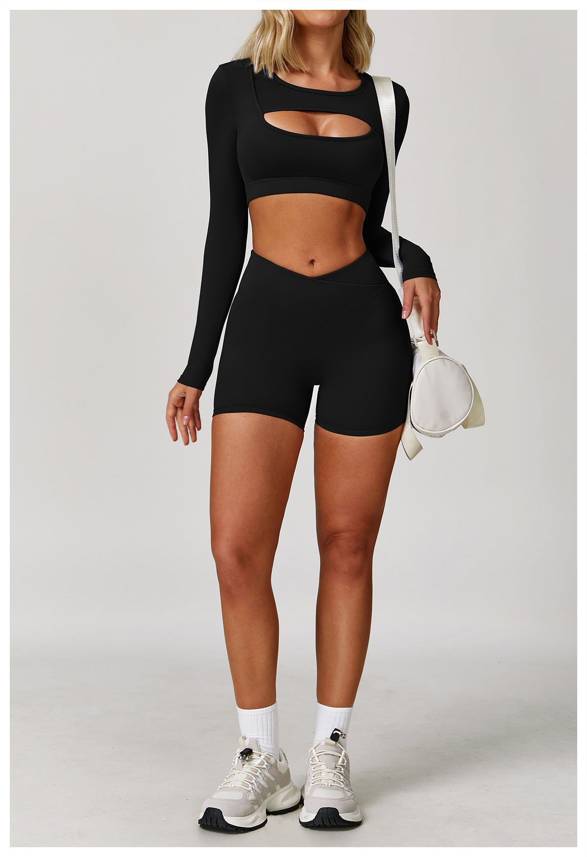 Sollinarry Nude Feel Tight Yoga Long Sleeve Shockproof Sports Hollow Out Cutout T shirt Running Workout Yoga Top