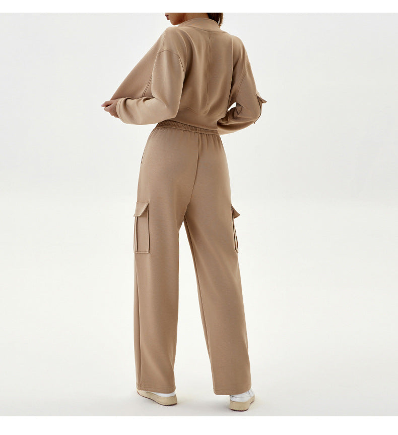 Women Autumn Winter Sports Sweater Stand Collar Loose with Long Sleeve Zipper Top Jogging Fitness Yoga Wear